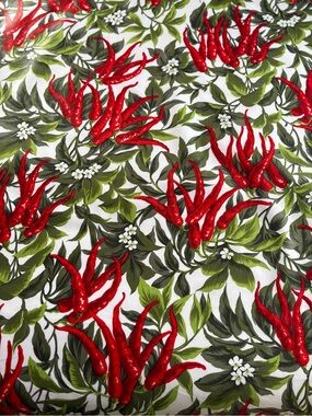 3+ yards Davoli Italian fabric red verde chili peppers hand printed 100% cotton